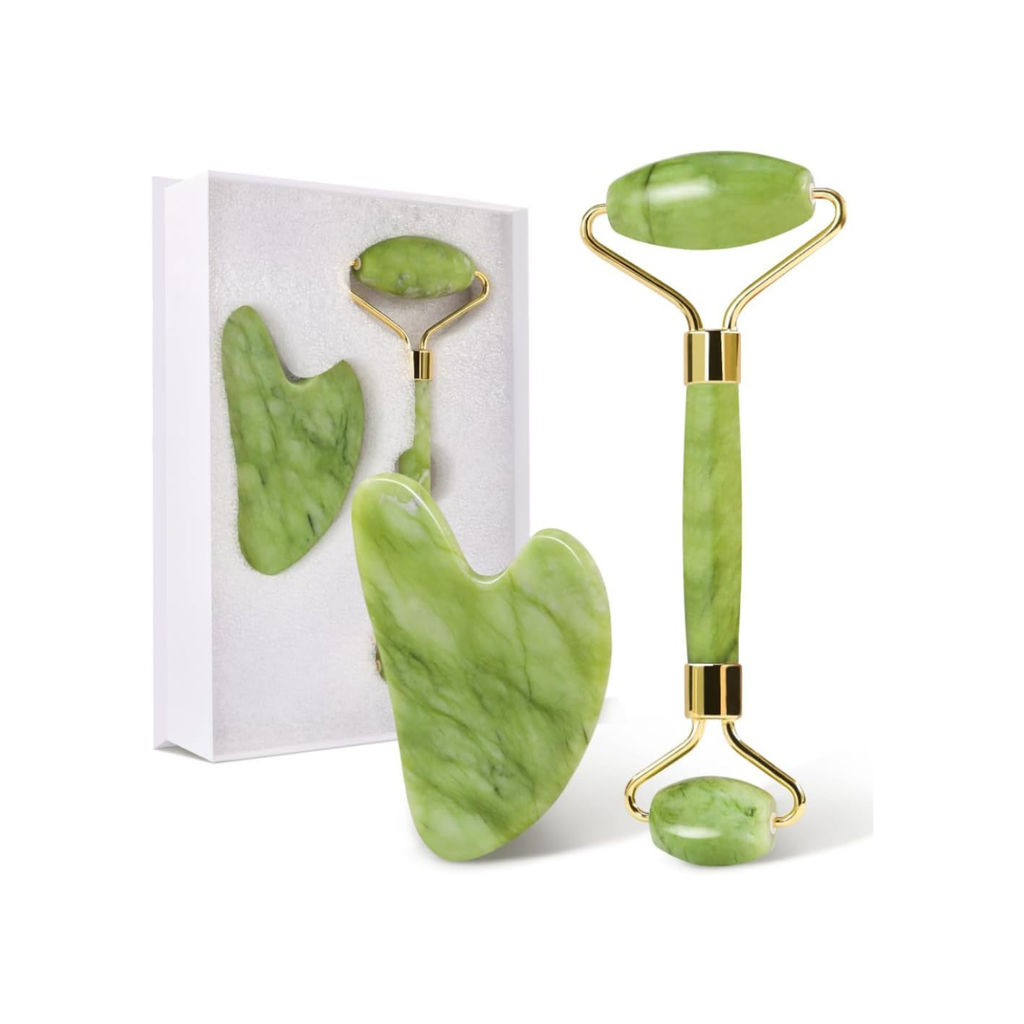 Set Gua Sha e Rullo in Giada per Massaggio Viso Anti-Gonfiore