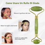Set Gua Sha e Rullo in Giada per Massaggio Viso Anti-Gonfiore