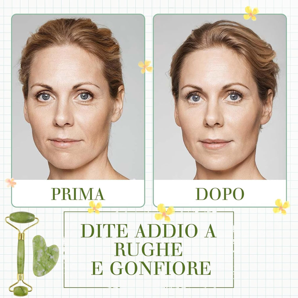 Set Gua Sha e Rullo in Giada per Massaggio Viso Anti-Gonfiore