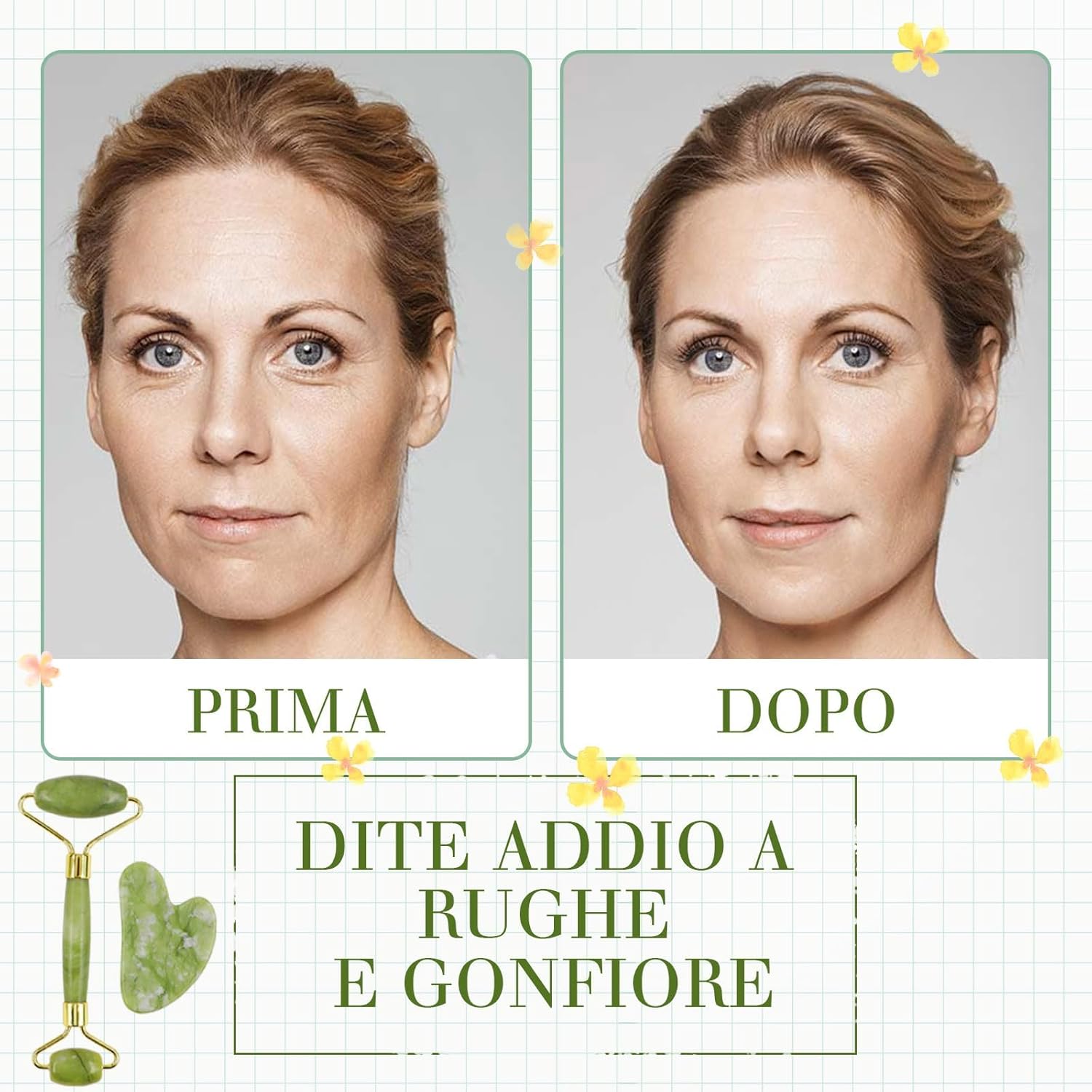 Set Gua Sha e Rullo in Giada per Massaggio Viso Anti-Gonfiore