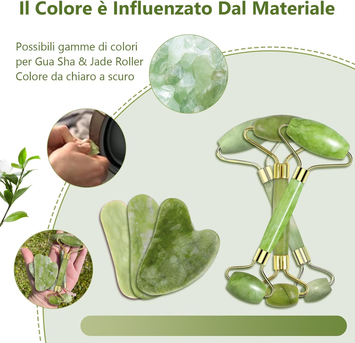 Set Gua Sha e Rullo in Giada per Massaggio Viso Anti-Gonfiore
