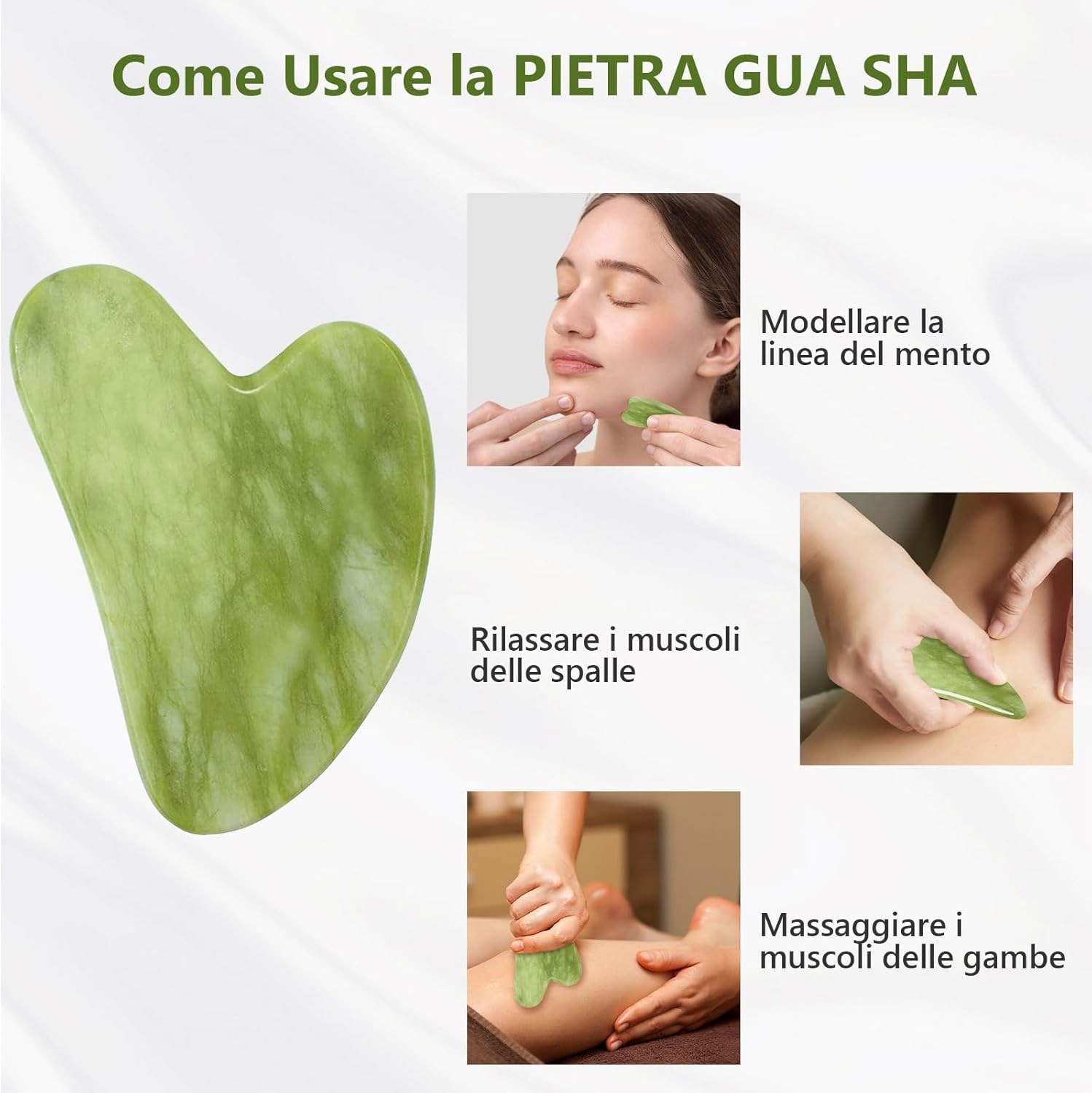 Set Gua Sha e Rullo in Giada per Massaggio Viso Anti-Gonfiore