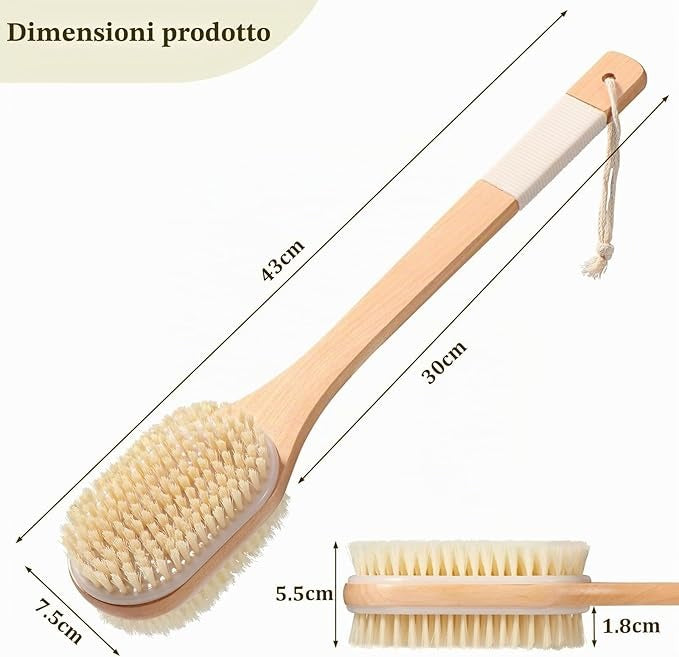 Spazzola per Schiena con Manico Lungo 43cm – Uso Secco e Bagnato