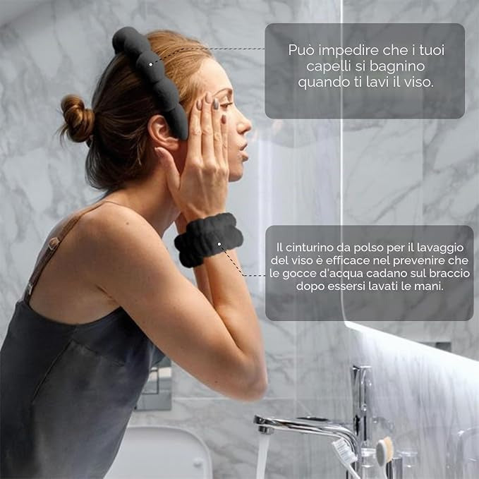 Set Fascia Spugna e Polsini Assorbenti per Skincare e Trucco